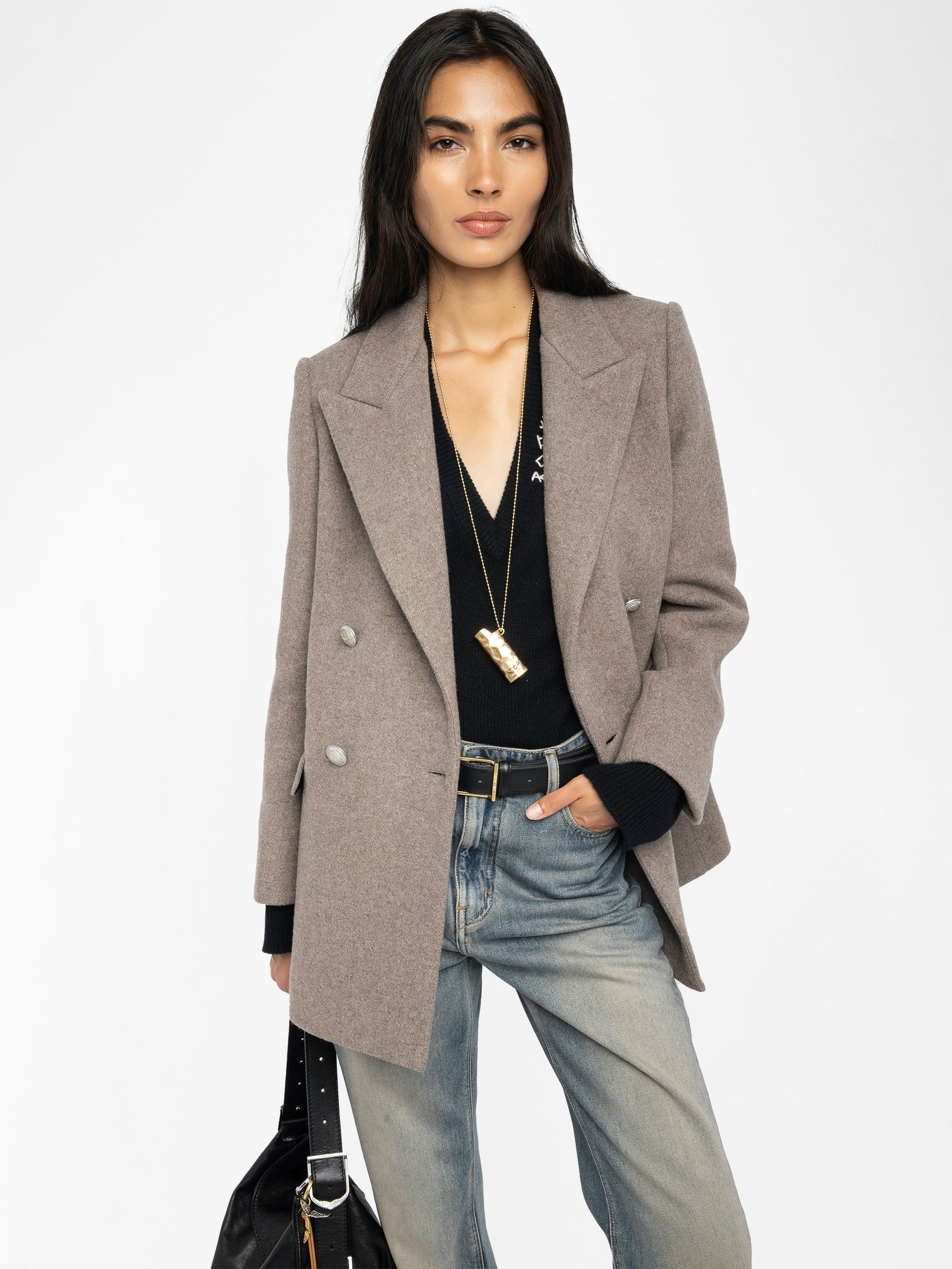 Miew Coat - Peacoat-style coat in wool blend, long sleeves and double-breasted button fastening.